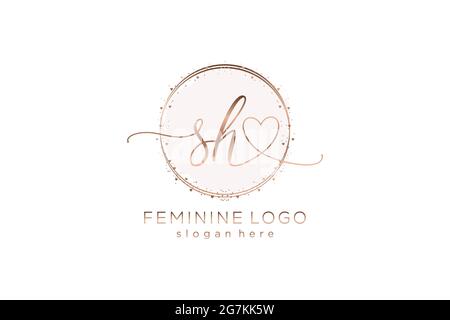 SH handwriting logo with circle template vector logo of initial wedding, fashion, floral and botanical with creative template. Stock Vector