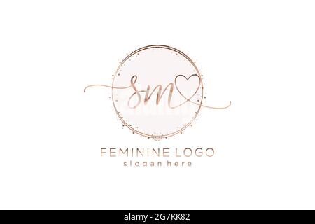 SM handwriting logo with circle template vector logo of initial wedding, fashion, floral and botanical with creative template. Stock Vector