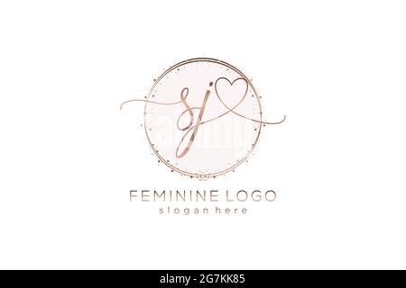 SJ handwriting logo with circle template vector logo of initial wedding, fashion, floral and botanical with creative template. Stock Vector