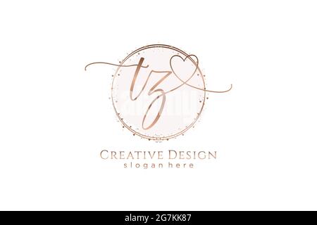 TZ handwriting logo with circle template vector logo of initial wedding, fashion, floral and botanical with creative template. Stock Vector