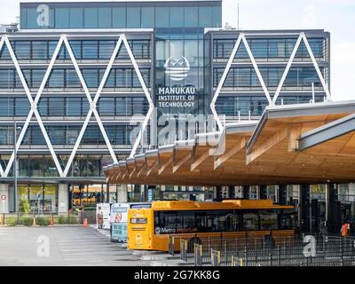 AUCKLAND, NEW ZEALAND - Jun 21, 2021: View of Manukau bus station. Auckland Transport. Auckland, New Zealand - June 21, 2021 Stock Photo