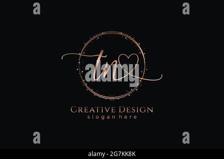 TN handwriting logo with circle template vector logo of initial wedding, fashion, floral and botanical with creative template. Stock Vector