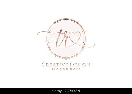 TR handwriting logo with circle template vector logo of initial wedding, fashion, floral and botanical with creative template. Stock Vector