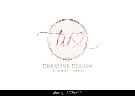 TU handwriting logo with circle template vector logo of initial wedding, fashion, floral and botanical with creative template. Stock Vector
