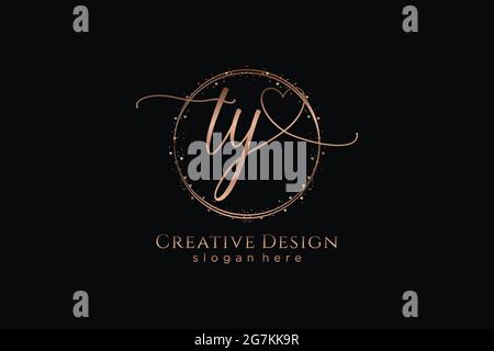 TY handwriting logo with circle template vector logo of initial wedding, fashion, floral and botanical with creative template. Stock Vector