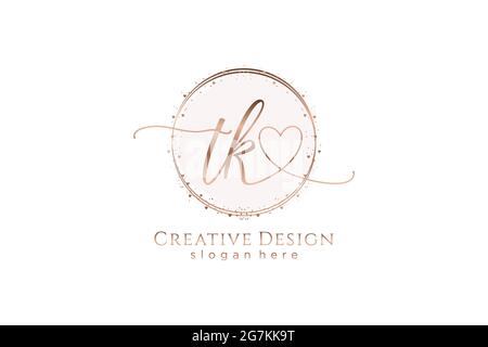 TK handwriting logo with circle template vector logo of initial wedding, fashion, floral and botanical with creative template. Stock Vector
