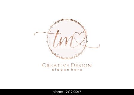 TM handwriting logo with circle template vector logo of initial wedding, fashion, floral and botanical with creative template. Stock Vector