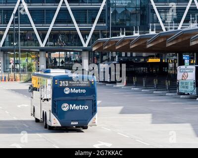 AUCKLAND, NEW ZEALAND - Jun 21, 2021: View of Manukau bus station. Auckland Transport. Auckland, New Zealand - June 21, 2021 Stock Photo