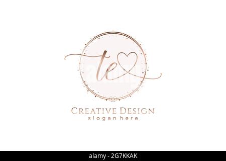 TE handwriting logo with circle template vector logo of initial wedding, fashion, floral and botanical with creative template. Stock Vector