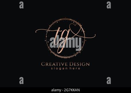 TG handwriting logo with circle template vector logo of initial wedding, fashion, floral and botanical with creative template. Stock Vector