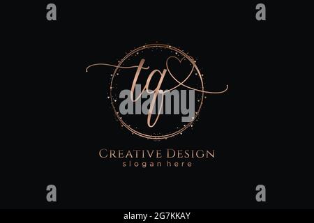 TQ handwriting logo with circle template vector logo of initial wedding, fashion, floral and botanical with creative template. Stock Vector