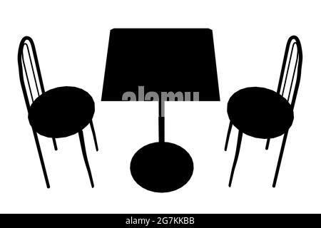 Silhouette of a table and two chairs isolated on a white background. Vector illustration. Stock Vector