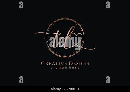 TD handwriting logo with circle template vector logo of initial wedding, fashion, floral and botanical with creative template. Stock Vector