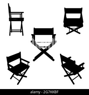 Set with silhouettes of folding summer chairs in different positions isolated on a white background. Vector illustration. Stock Vector