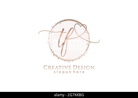 TF handwriting logo with circle template vector logo of initial wedding, fashion, floral and botanical with creative template. Stock Vector