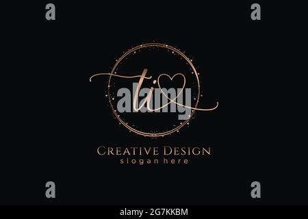 TI handwriting logo with circle template vector logo of initial wedding, fashion, floral and botanical with creative template. Stock Vector