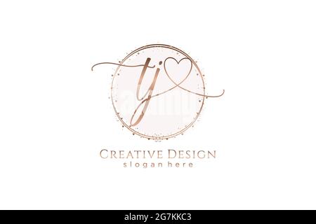 TJ handwriting logo with circle template vector logo of initial wedding, fashion, floral and botanical with creative template. Stock Vector