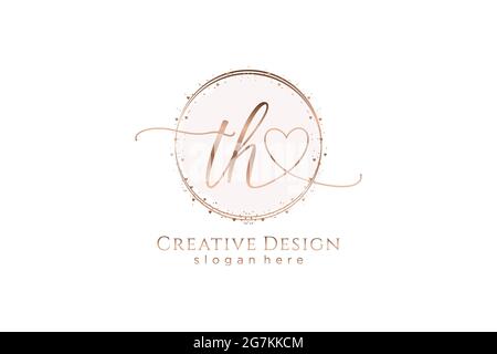 TH handwriting logo with circle template vector logo of initial wedding, fashion, floral and botanical with creative template. Stock Vector