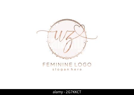 UZ handwriting logo with circle template vector logo of initial wedding, fashion, floral and botanical with creative template. Stock Vector