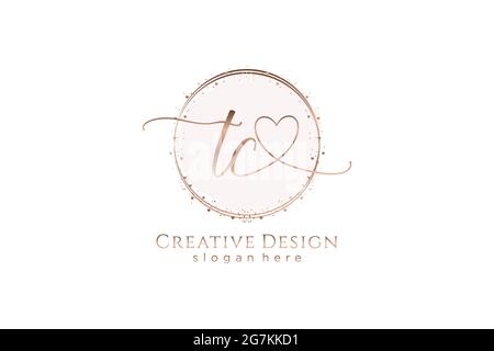 TC handwriting logo with circle template vector logo of initial wedding, fashion, floral and botanical with creative template. Stock Vector