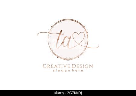 TA handwriting logo with circle template vector logo of initial wedding, fashion, floral and botanical with creative template. Stock Vector