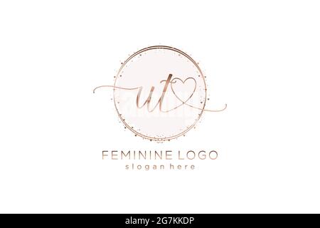 UT handwriting logo with circle template vector logo of initial wedding, fashion, floral and botanical with creative template. Stock Vector