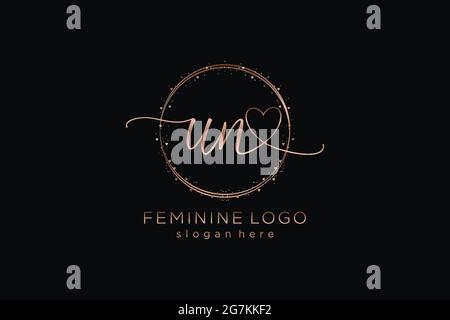 UN handwriting logo with circle template vector logo of initial wedding, fashion, floral and botanical with creative template. Stock Vector