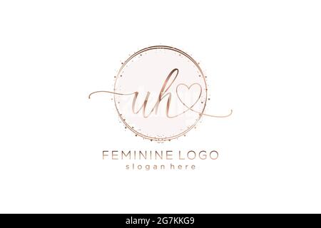 UH handwriting logo with circle template vector logo of initial wedding, fashion, floral and botanical with creative template. Stock Vector
