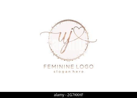 UJ handwriting logo with circle template vector logo of initial wedding, fashion, floral and botanical with creative template. Stock Vector