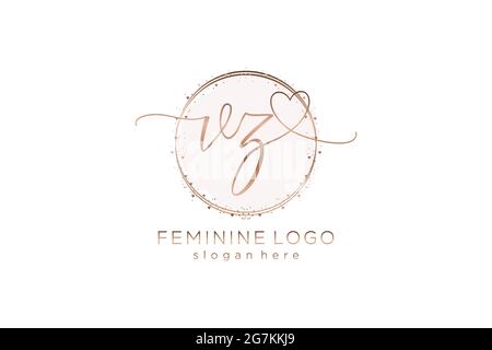 VZ handwriting logo with circle template vector logo of initial wedding, fashion, floral and botanical with creative template. Stock Vector