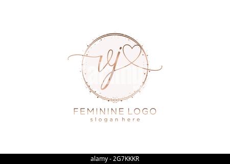 VJ handwriting logo with circle template vector logo of initial wedding, fashion, floral and botanical with creative template. Stock Vector
