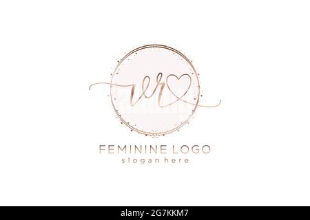 VR handwriting logo with circle template vector logo of initial wedding, fashion, floral and botanical with creative template. Stock Vector