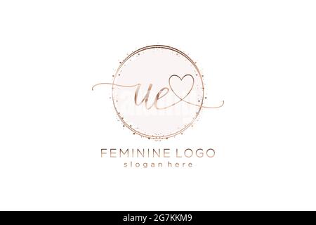 UE handwriting logo with circle template vector logo of initial wedding, fashion, floral and botanical with creative template. Stock Vector