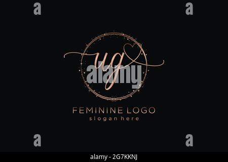 UG handwriting logo with circle template vector logo of initial wedding, fashion, floral and botanical with creative template. Stock Vector