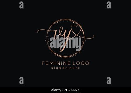 VY handwriting logo with circle template vector logo of initial wedding, fashion, floral and botanical with creative template. Stock Vector