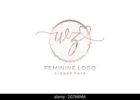 WZ handwriting logo with circle template vector logo of initial wedding, fashion, floral and botanical with creative template. Stock Vector