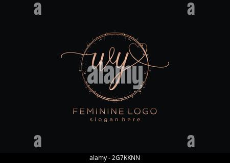 WY handwriting logo with circle template vector logo of initial wedding, fashion, floral and botanical with creative template. Stock Vector
