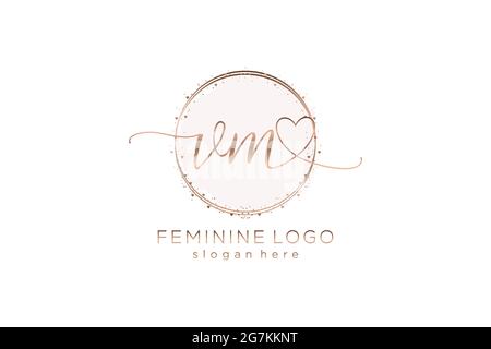 VM handwriting logo with circle template vector logo of initial wedding, fashion, floral and botanical with creative template. Stock Vector