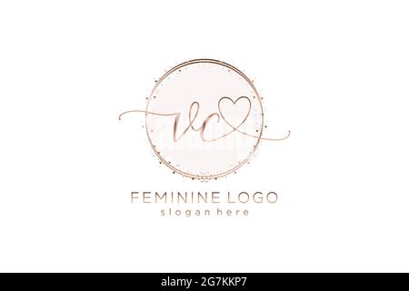 VC handwriting logo with circle template vector logo of initial wedding, fashion, floral and botanical with creative template. Stock Vector