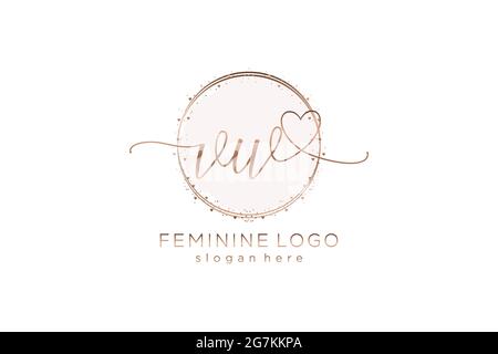 VW handwriting logo with circle template vector logo of initial wedding, fashion, floral and botanical with creative template. Stock Vector