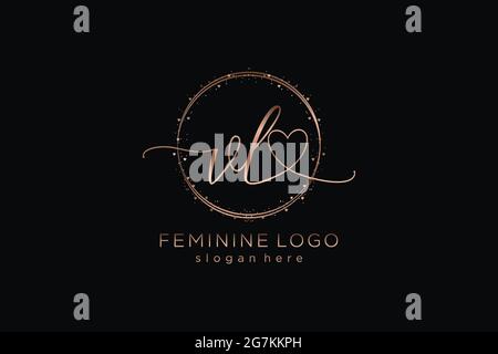 VL handwriting logo with circle template vector logo of initial wedding, fashion, floral and botanical with creative template. Stock Vector