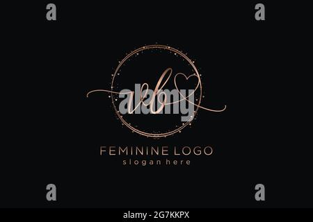 VB handwriting logo with circle template vector logo of initial wedding, fashion, floral and botanical with creative template. Stock Vector