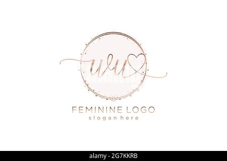 WU handwriting logo with circle template vector logo of initial wedding, fashion, floral and botanical with creative template. Stock Vector