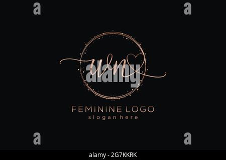 WN handwriting logo with circle template vector logo of initial wedding, fashion, floral and botanical with creative template. Stock Vector