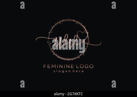 WV handwriting logo with circle template vector logo of initial wedding, fashion, floral and botanical with creative template. Stock Vector