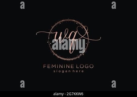 WQ handwriting logo with circle template vector logo of initial wedding, fashion, floral and botanical with creative template. Stock Vector