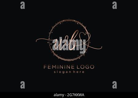 WB handwriting logo with circle template vector logo of initial wedding, fashion, floral and botanical with creative template. Stock Vector