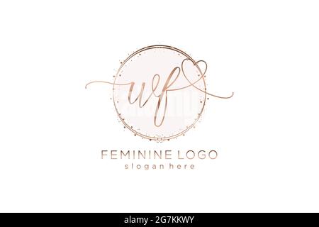 WF handwriting logo with circle template vector logo of initial wedding, fashion, floral and botanical with creative template. Stock Vector