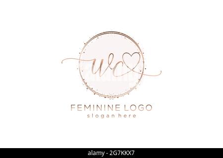 WC handwriting logo with circle template vector logo of initial wedding, fashion, floral and botanical with creative template. Stock Vector