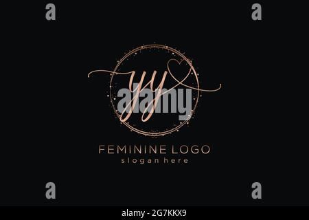YY handwriting logo with circle template vector logo of initial wedding, fashion, floral and botanical with creative template. Stock Vector